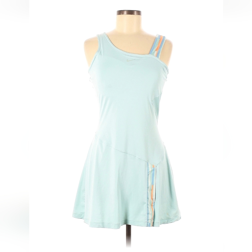 Nike Light Aqua Asymmetrical Tennis Dress with Pastel Stripe